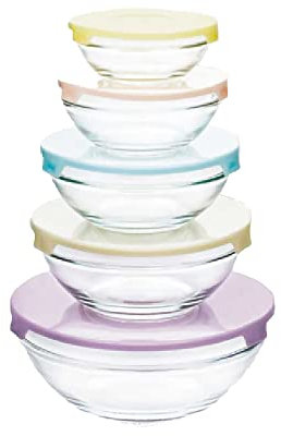 Anilar Lot de 5 boîtes de conservation rondes en verre avec couvercles
