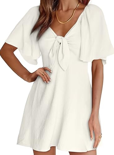 Dokotoo White Summer Dresses for Women 2026 Spring Graduation Dress Women's Casual Wedding Guest Sexy V Neck Party Elegant Classy Mini Flowy Dress Beach Cocktail Dresses 2026 Fashion Outfits