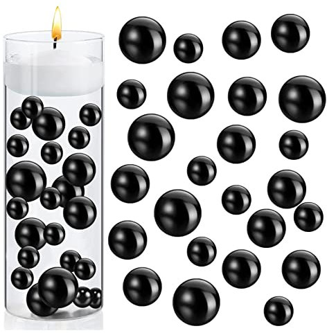 Perlmutt Perlen,150 Stücke Kunstperlen Schwimmende Perlen Vasenfüller Glänzende Perlen Ohne Loch Gemischte Größen Kunststoffperlen für DIY-Schmuck Schwimmende 10/14/20mm (Schwarz)