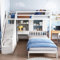 Hochbett mit Treppe Schubladen und Rausfallschutz, Kinderbett Etagenbett Stockbett für 2 Kinder mit Schreibtisch und Regale und Lattenrost, Massivholz Jugendbett Doppelbett, 90 x 200 cm, Weiß