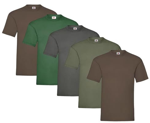 Fruit of the Loom Men's T-Shirt, Heavy Cotton, M, L, XL, XXL, 3XL, Various Colour Sets, Pack of 5, L