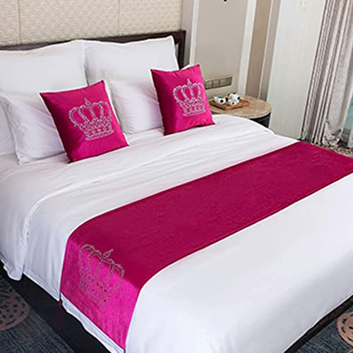 HLASMSPE Rose Bed Scarf Throw Crown Pattern Diamond Bed Runners Velvet Bedspread with Tassel Modern Bedding Roseets Cover Decor for Hotel Bedroom, 45 x 240cm