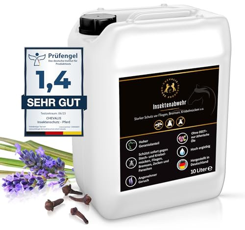 CHEVALIS Fliegenspray & Insektenschutz Pferd 10L Kanister, Für Pferd und Reiter, Sofortiger Schutz gegen Bremsen, Fliegen, Kriebelmücken, Zecken, Alt bewährtes Rezept mit ätherischen Ölen und Geraniol