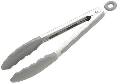Wiltshire Silicone Kitchen Tongs 23cm, Cooking & Serving Tongs, Salad & BBQ Tongs, Stainless Steel, Heat-Resistant Utensil, Non-Stick, Non-Scratch Tip, Pebble Grey, 27x3.5x3.7cm