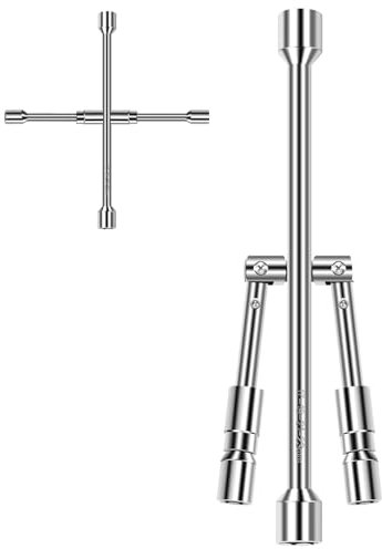 nutmanel Auto-Radschlüssel, Auto-Kreuz-Radschlüssel, strapazierfähig, 4-Wege-Auto-Radschlüssel, Radmutternschlüssel, mit 17 mm/19 mm/21 mm/23 mm Stecknüssen, faltbarer X-Radmutternschlüssel für Autos