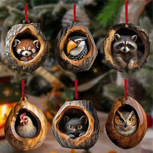 Waschbär Weihnachtsbaum,Tier-Weihnachtsschmuck,Weihnachtsbaumschmuck Eule,Animal Christmas Ornament,2D Acryl Anhänger,Tier Baumschmuck