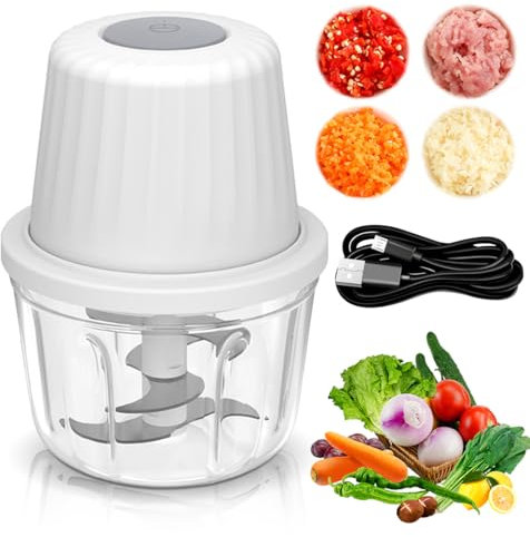 MIUUIPI Tritatutto elettrico mini tritatutto multifunzione con pratico funzionamento a un pulsante, tritatutto con porta USB, mini macchina da cucina, capacità 400 ml, per carne, cipolle, aglio