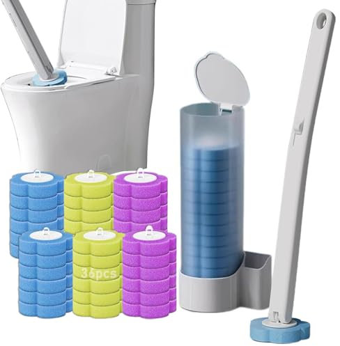 Disposable Toilet Brush, Toilet Bowl Cleaner Brush with 54 Refills,Disposable Toilet Cleaning System with Holder for Bathroom Cleaning (Brush set + 36 brush head (3 flavors))