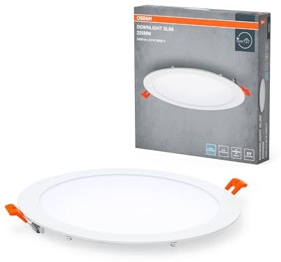 Osram Downlight Slim 225mm, LED Einbauleuchte, 22W, 6500K kaltweiß, 2000 Lumen, flaches Design, IP20, einfache Montage für Wohnräume und Küchen