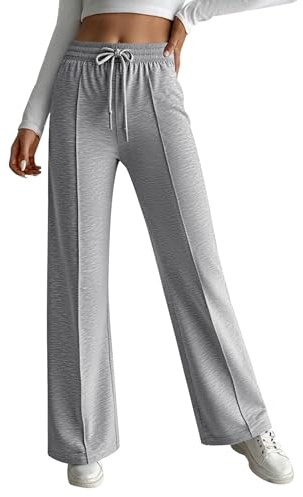 HOTOUCH Ladies Tracksuit Bottoms Wide Leg Joggers Elasticated Waist Trousers Work Trousers Lounge Yoga Pants with Pockets Light Grey M