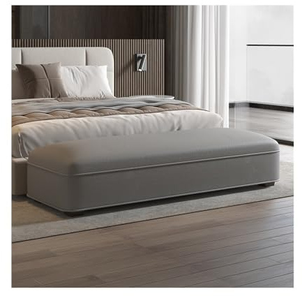 Bett-Endbank, moderner Luxus-Schlafzimmer-Hocker, einfache Ledercouch für Garderobe und Eingangsbereich, stilvoller langer gepolsterter Hocker für Nachttisch, Hellgrau