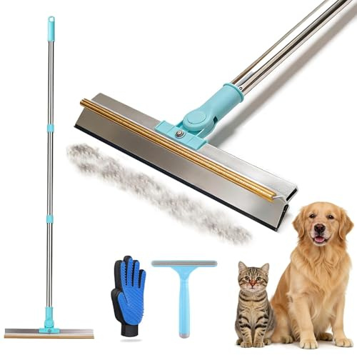 COEWUR Carpet Rake for Pet Hair Removal, Adjustable Long Handle Dual-Blade Lint Remover with Metal Edge and Scraper, Carpet Rake Lint Scraper for Couch Rug Clothes, Dog Cat Hair Removal Set of 3