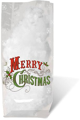 Ursus 5900000 - - Geschenk Bodenbeutel, Frohe Weihnachten, 10 Stück, aus lebensmittelechter Folie, ca. 14,5 x 23,5 cm, transparent, bedruckt, ideal für kleine Überraschungen