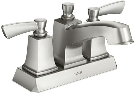 Moen WS84922SRN Conway Zweigriff-Badezimmerarmatur mit niedrigem Bogen, Spot Reset Nickel gebürstet