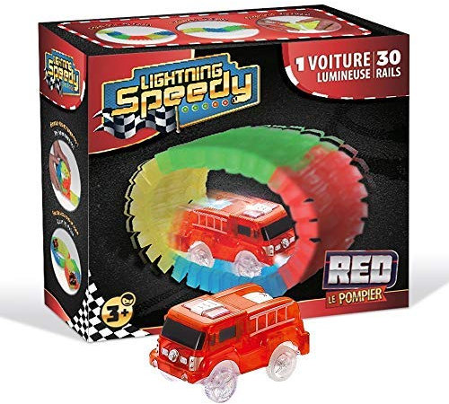 LIGHTNING SPEEDY Camion Lumineux Red Le Pompier et 30 Rails luminescents