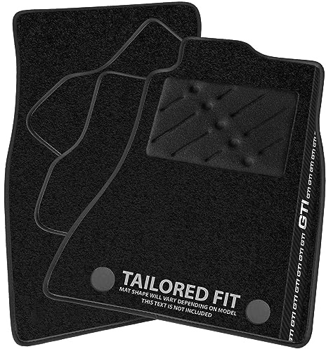 Car Mats FOR Volkswagen Golf MK7 2013-2020 Black Carpet - Black Leather - Black GTI Stripe on Driver - Black Rectangle Heel Pad [SAPP-1478]