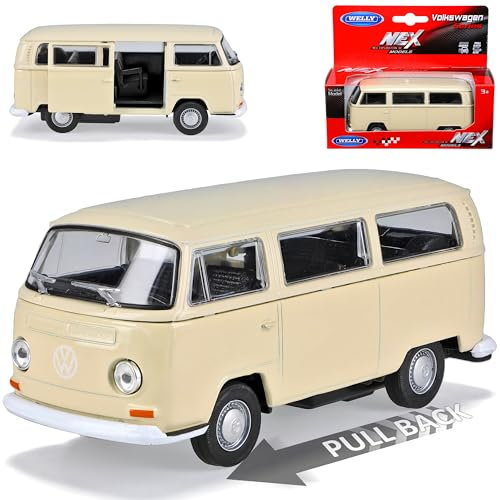 Welly Volkwagen T2 Beige Bus Transporter 1967-1979 mit Rückzugsmotor ca 1/43 1/36-1/46 Modell Auto
