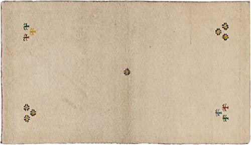 Lifetex.eu Teppich Brücke Gabbeh ca. 90 x 160 cm Beige handgeknüpft Schurwolle Klassisch hochwertiger Teppich