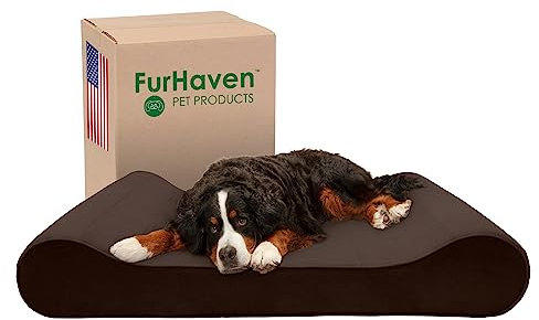 Furhaven Kühlendes Gel-Hundebett für extra große Hunde mit abnehmbarem, waschbarem Bezug, für Hunde bis zu 81,6 kg – Mikrosamt-Luxe-Liege, Konturmatratze – Espresso, Riesen/XXXL