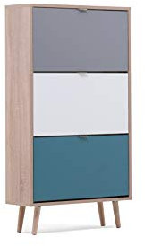 Schuhkipper - Patchwork (B/H/T: ca.: 70 x 125 x 24 cm) skandinavisches Design - Vollholzfüße | Schuhgröße 45 | für bis zu 18 Paar Schuhe