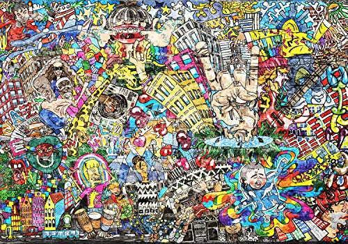 wandmotiv24 Fototapete Streetart Hand Menschen Häuser, L 300 x 210 cm - 6 Teile, Wanddeko, Wandbild, Wandtapete, Graffiti Bunt Kunst M5940