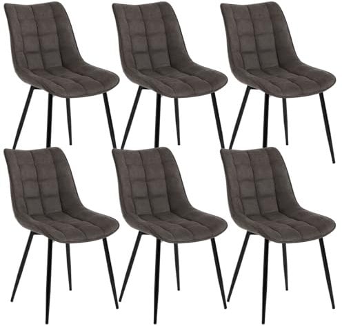 WOLTU Esszimmerstühle 6er Set Küchenstuhl Polsterstuhl Wohnzimmerstuhl Sessel mit Rückenlehne, Sitzfläche aus Stoffbezug, Metallbeine, Dunkelgrau BH247dgr-6