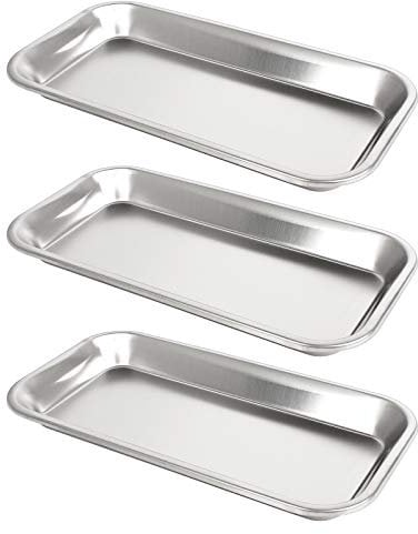 3 Instrumententablett Klein Tablett aus Edelstahl Rechteckig Laborschalen Labortablett Nützliches Werkzeug für Labor Servierplatten (22.5x12x1,6cm)