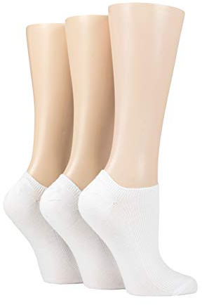 SockShop Ladies Striped, Plain and Mesh Bamboo Trainer Socks Pack of 3 White Ribbed 4-8