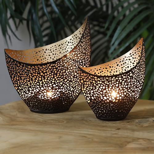 Casa Moro Windlicht-Set Vintage Deko Schwarz-Gold Metall Wichtelgeschenk Tischdeko Wohnzimmer Deko Aesthetic Room Decor
