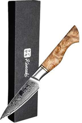 Kensaki Gemüsemesser aus Damaszener Stahl Küchenmesser Japanischer Art hergestellt aus 67 Lagen Damaststahl – Kiniro Serie, KEN-023