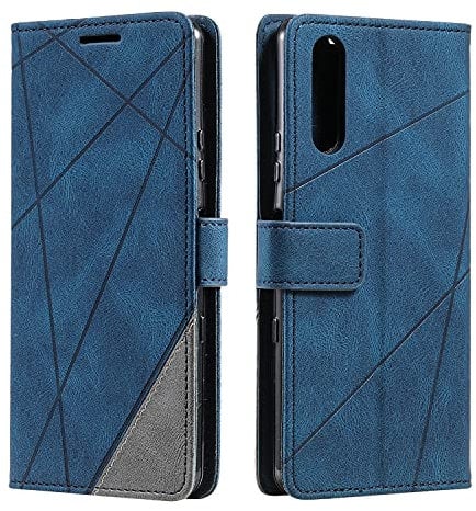 SONWO Hülle für Sony Xperia 5, Premium Leder PU Handyhülle Flip Case Wallet Silikon Bumper Schutzhülle Klapphülle für Sony Xperia 5, Blau