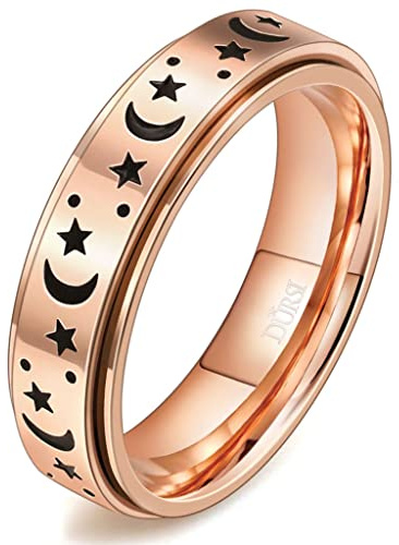 DURSI Moon Star Spinner Fidget Ring für Damen und Herren Sorgenringe für Mädchen, Jungen, Kinder, Edelstahl, Verlobung, Trauring, 4, Metall, Sandstein