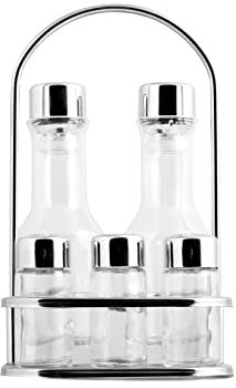 Gierre Huilier 5 pièces Galaxia en Verre, avec Structure en Acier Inoxydable et Bouchons en Plastique, Couleur, 14,5 x 12,5 x 24 H, Glass