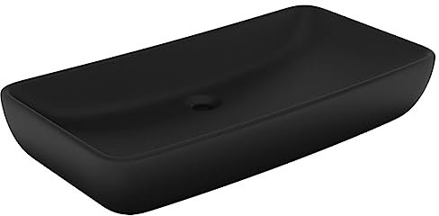 vidaXL Luxus Waschbecken Rechteckig Waschtisch Aufsatzwaschbecken Waschplatz Handwaschbecken Aufsatzwaschtisch Matt Schwarz 71x38cm Keramik