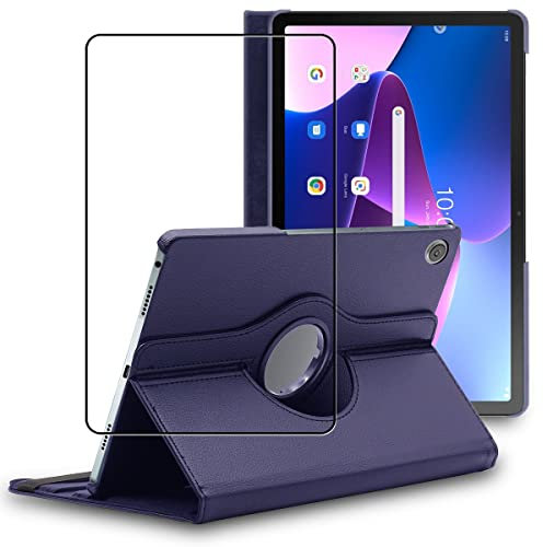 ebestStar - Coque pour Lenovo Tab M10 Plus 10.6 (Gen 3), Etui Rotatif 360, Housse Protection PU Cuir, Bleu Foncé + Verre Trempé