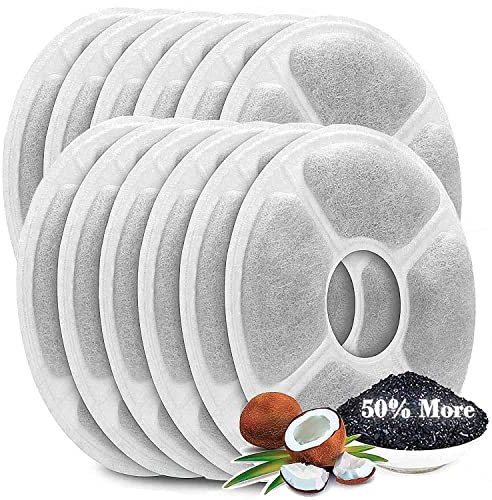 Cat Water Fountain Filters 12 Pack,50% More Activated Carbon Filters,Genuine Cat Flower Fountain Replacement Filters, Fit for Most Dog Pet Drinking Dispenser Triple (12 Pack Round (50% More Carbon))