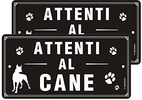 Cartello Attenti al Cane Metallo Riflettente 30×15cm - Attenti al Cane Alluminio Simpatico 2 Pezzi