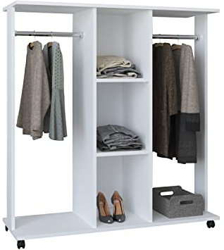 VCM Holz Kleiderschrank | Offener Schrank mit Rollen| begehbarer | Kleiderregal | Maße ca. H. 124 x B. 116 x T. 40 cm - Ralosa