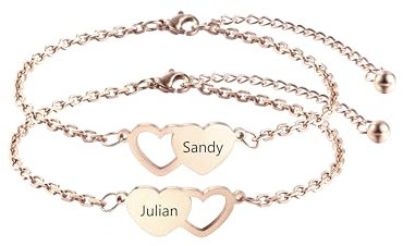 AOTXOXTOA Customized 2-3 Stück Herz Armbänder Gravur Beste Freundschaft Armband Set Edelstahl Personalisierte Namen für Schwestern BFF Frauen Geburtstag Hochzeit Brautjungfer Geschenke