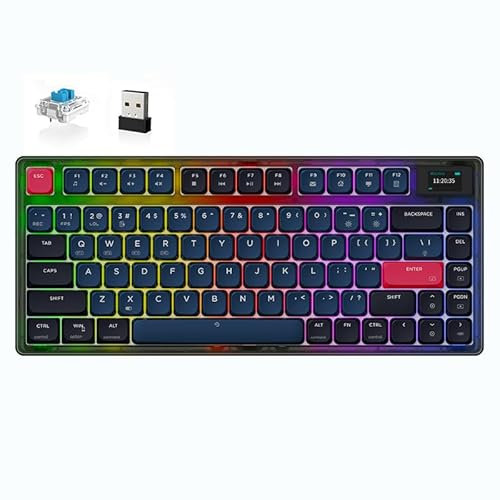ATTACK SHARK AK832 PRO Low Profile Mechanical Keyboard, Ultra-Thin RGB Wireless 75% Gasket Gaming Keyboard with LED Screen, BT5.1/2.4G/Wired Tri-Mode, 81 Key Blue Switch Coiled USB C Cable for Mac/Win