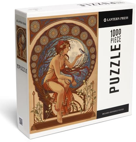 Lantern Press 1000 Piece Jigsaw Puzzle, Woman and Bird, Art Nouveau