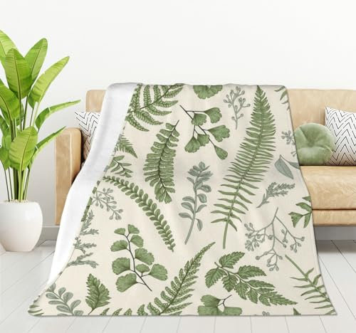 HGOD DESIGNS Blätter Flanell Fleece Bettdecke 130 x 150 cm Blumenmuster im Vintage-Stil Überwurfdecke Leichte Gemütliche Plüschdecke für Schlafzimmer Wohnzimmer Sofa Couch