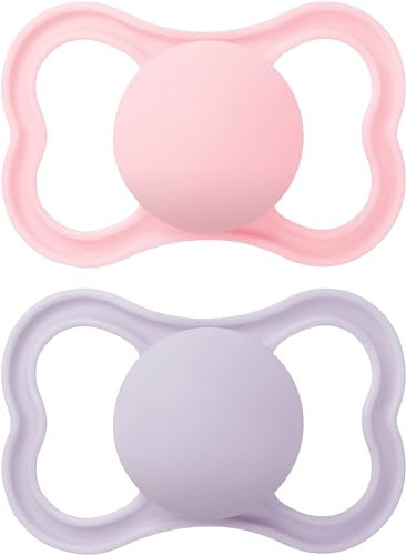 MAM Air Succhietto 6-16 Mesi (Set da 2), Ciuccio MAM 6-16 mesi per pelli sensibili e delicate, Kit da 2 accessori neonato con tettarella in caucciù naturale e porta ciuccio sterilizzatore, Rosa