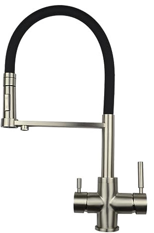 Shurity 460 Rubinetto da cucina con Doccetta 4 vie 3/8” (Nickel Spazzolato/Nero)