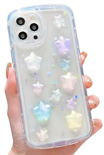 HZLFCZL Compatible with iPhone 12 Pro Max Case cute cartoon glitter 3D color stars crystal clear pattern design aesthetic kawaii transparent sparkly Phone Case for women girls-Color Stars