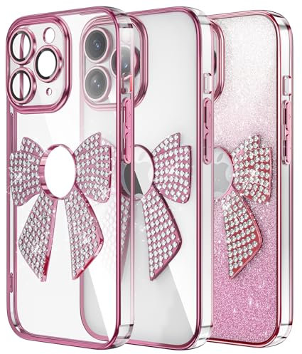 IMEIKONST Diamonds Case Compatible with iPhone 11 Pro Max, Shining Diamond Bow Cute Cover TPU Shockproof Drop Protective Thin Slim Fit Rubber Bumper Cell Phone Case for iPhone 11 Pro Max. Pink KDH