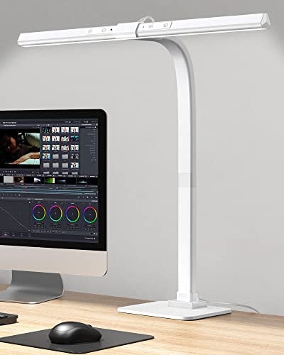 KableRika Schreibtischlampe LED Dimmbar, 12W Verstellbarer Schwanenhals Arbeitslampe, Augenschutz Architektenlampe, Berührungssteuerung Büro Tischlampe, 6 Farbmodi, Stufenloses Dimmen - Weiß