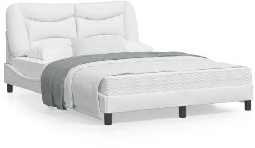 Homgoday Bettgestell mit LED Polsterbett Doppelbett Jugendbett Gästebett Bettrahmen Bett mit Kopfteil für Schlafzimmer Gästezimmer Weiß 120x200 cm Kunstleder