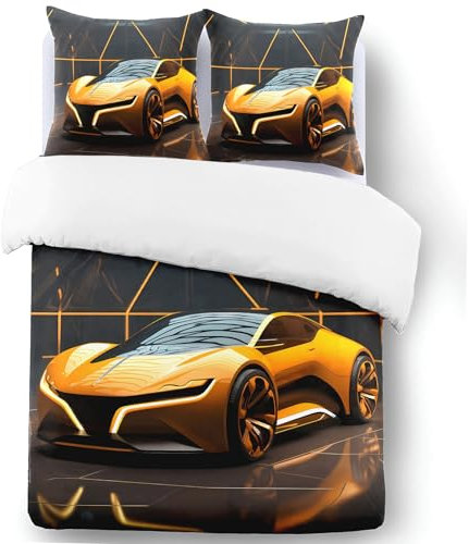 Yzehomijia Bettbezug Rennwagen für Jungen, Bettwäsche, Rennwagen, Extremsport, Bettbezug aus Mikrofaser + 2 Kopfkissenbezüge (P4, 140×200)