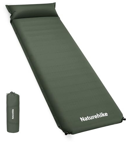 Naturehike 10cm Aufblasbare Isomatte Camping Schaumstoff Selbstaufblasend Luftmatratze Luftbett Selbstaufblasend in 25 s, bequem für Zelt, Wandern, Reisen (Grün Kissen)